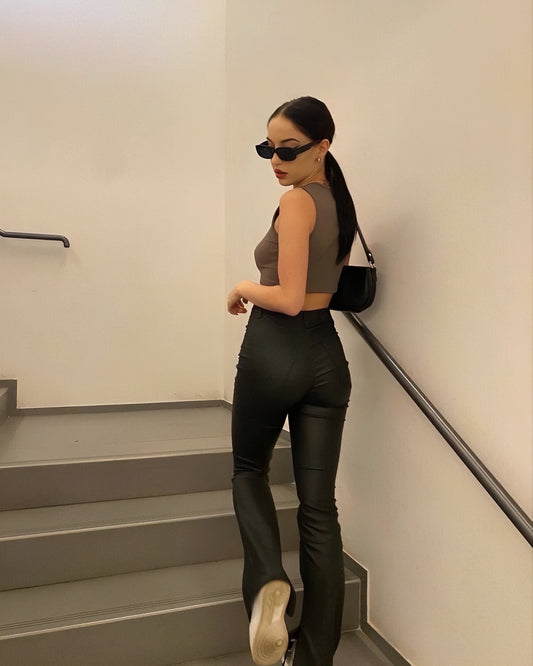 Leather flare pants